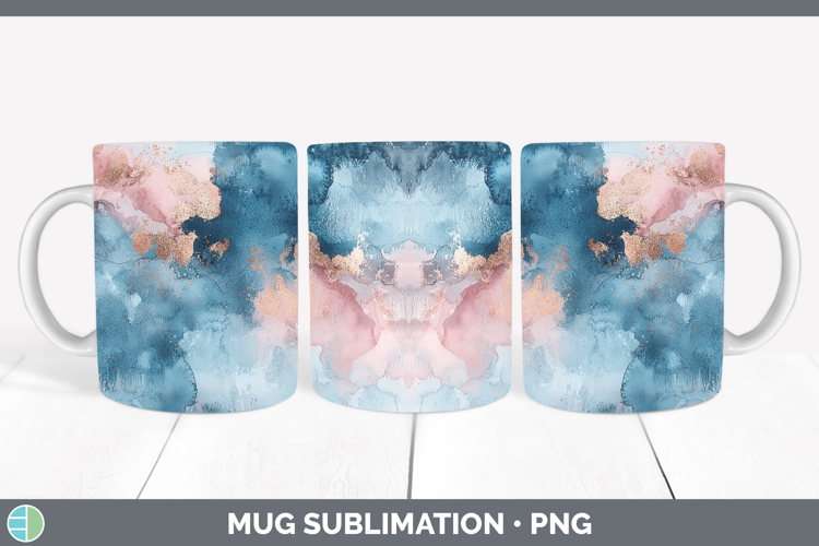 Watercolor Blue Rose Gold Mug Wrap Sublimation Coffee Cup De