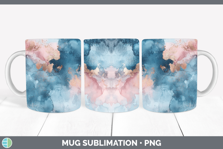 Watercolor Blue Rose Gold Mug Wrap Sublimation Coffee Cup De