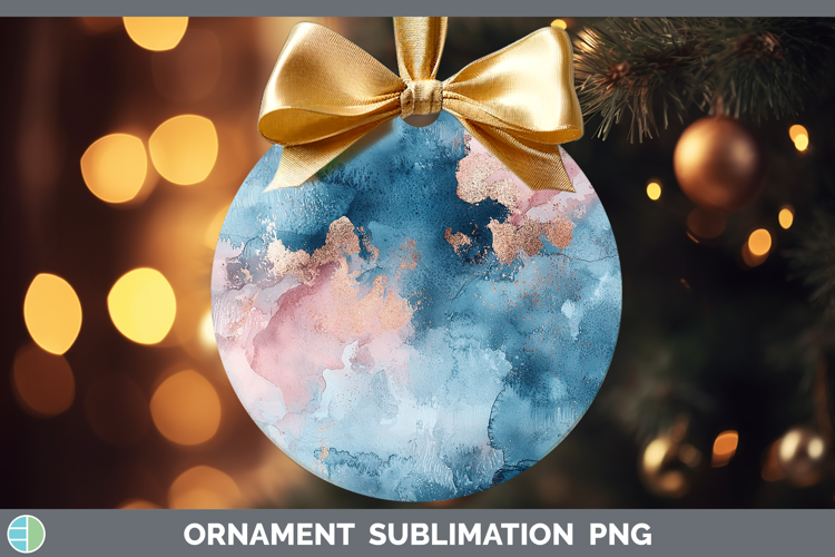 Watercolor Blue Rose Gold Ornament Sublimation Bauble Design