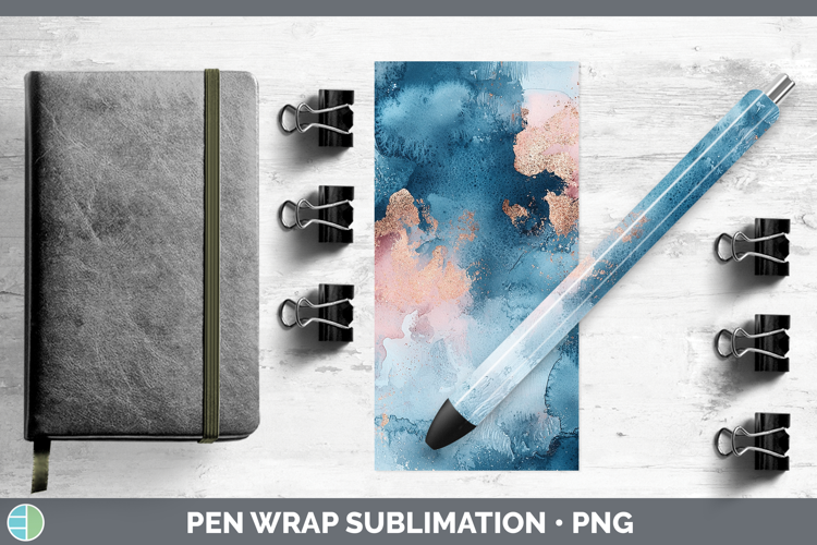 Watercolor Blue Rose Gold Pen Wrap Sublimation Pen Designs