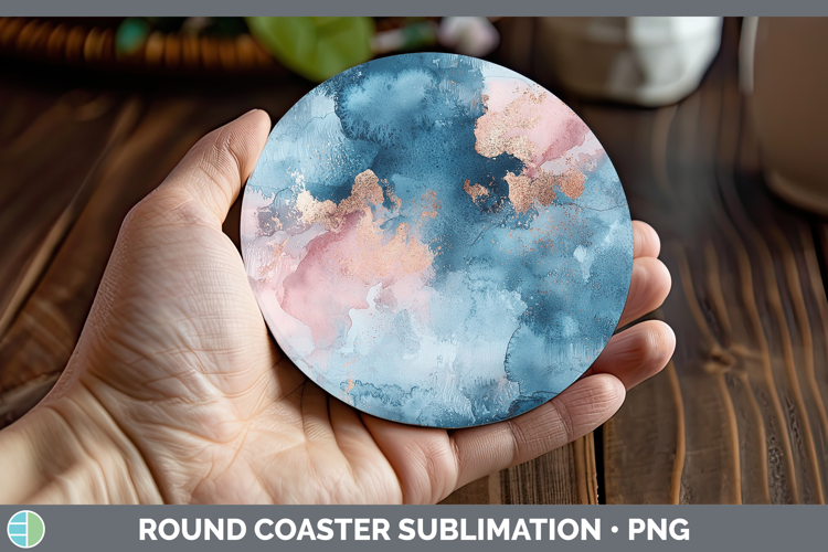 Watercolor Blue Rose Gold Round Coaster Sublimation Coaster