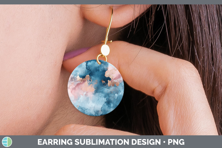 Watercolor Blue Rose Gold Round Earrings Sublimation Earring