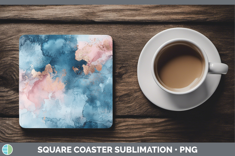 Watercolor Blue Rose Gold Square Coaster Sublimation Coaster