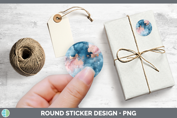 Watercolor Blue Rose Gold Stickers | Round Labels Designs