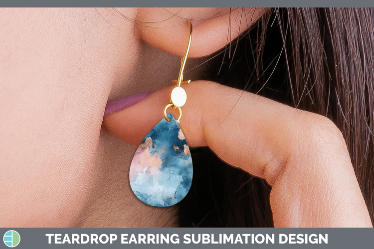 Watercolor Blue Rose Gold Teardrop Earrings Sublimation Earr