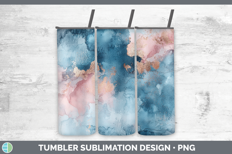 Watercolor Blue Rose Gold Tumbler Sublimation 20 oz Skinny T