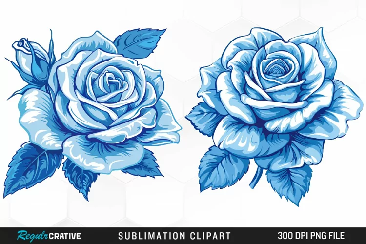 Watercolor Blue Roses Graphic Clipart