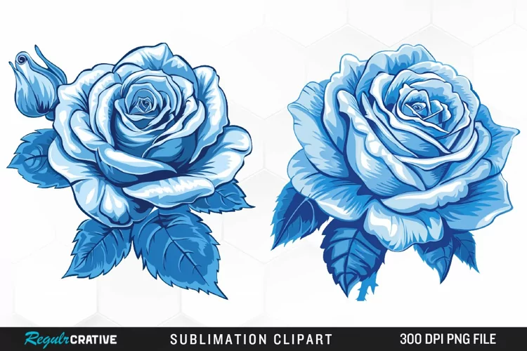Watercolor Blue Roses Graphic Clipart