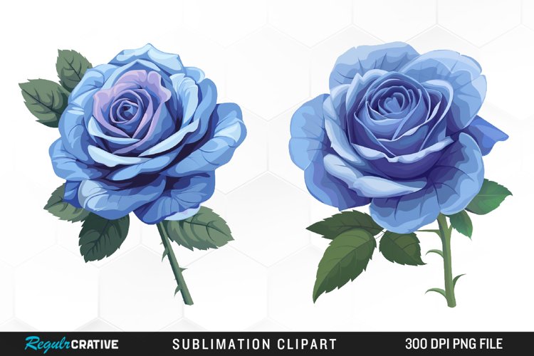 Watercolor Blue Roses PNG Set Clipart