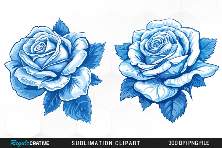 Watercolor Blue Roses PNG Set Clipart