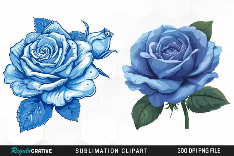 Watercolor Blue Roses Graphic Clipart