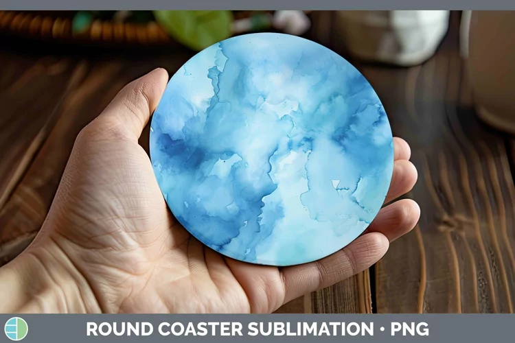 Watercolor Blue Round Coaster Sublimation Coaster Designs