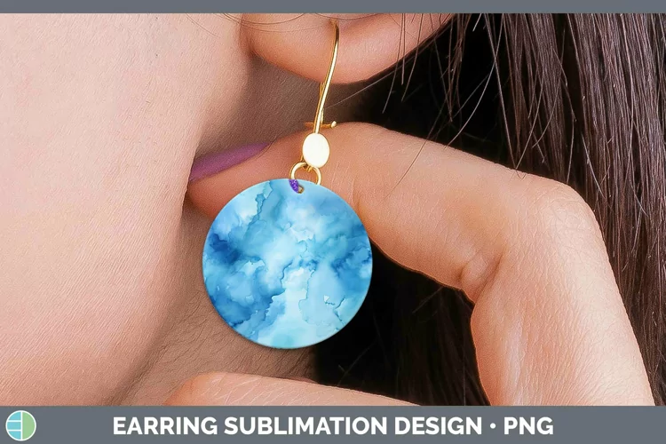 Watercolor Blue Round Earrings Sublimation Earrings Designs