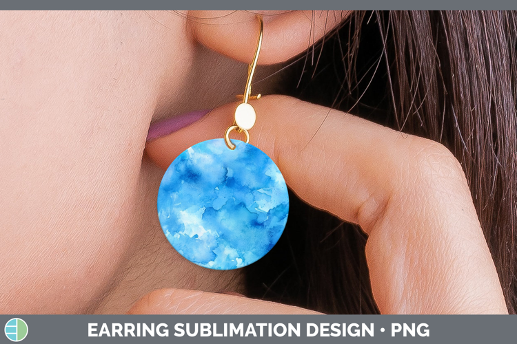 Watercolor Blue Round Earrings Sublimation Earrings Designs