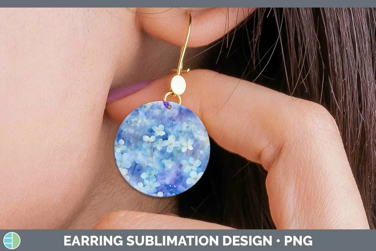 Watercolor Blue Round Earrings Sublimation Earrings Designs