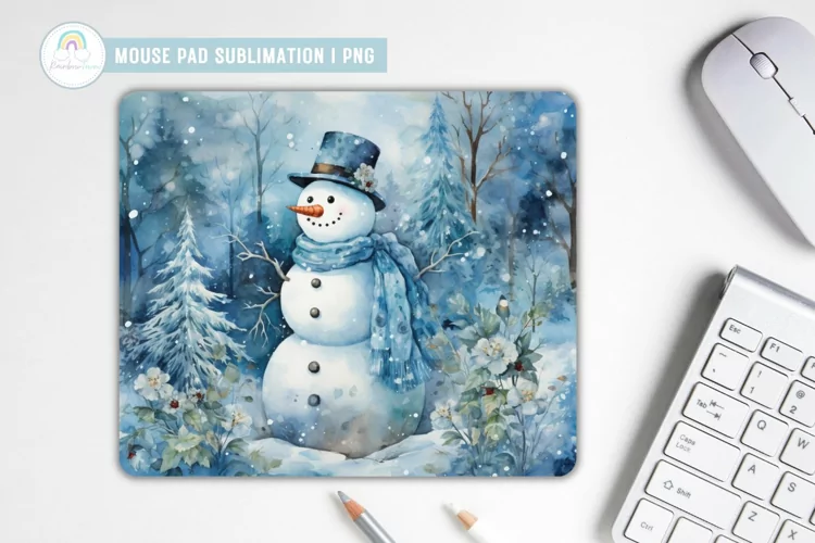 Watercolor Snowman Mouse Pad Sublimation
