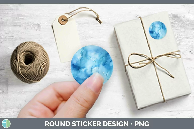 Watercolor Blue Stickers | Round Labels Designs