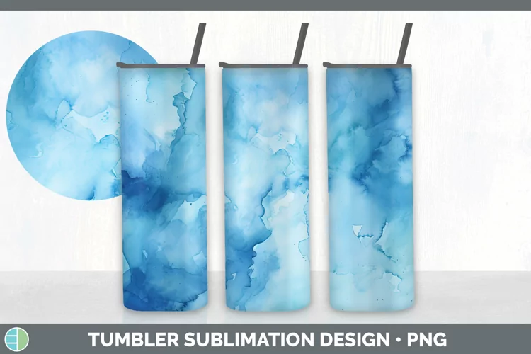 Watercolor Blue Tumbler Sublimation 20 oz Skinny Tumbler Des