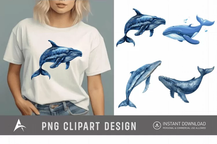 Watercolor Blue Whale Clipart