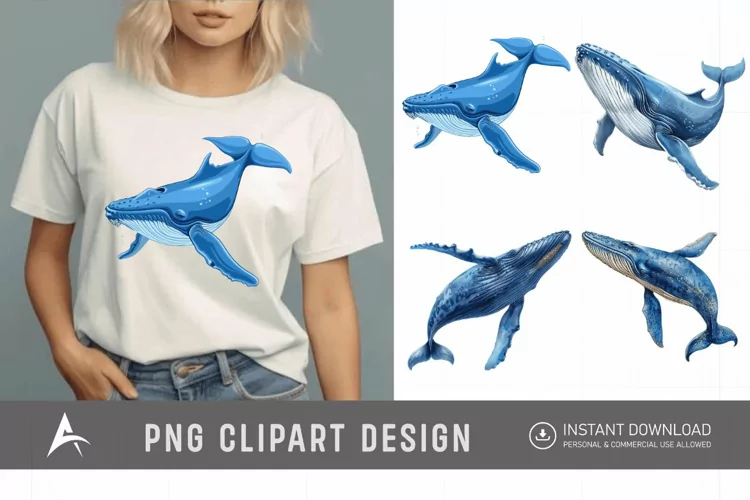 Watercolor Blue Whale Clipart