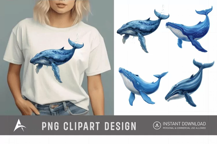 Watercolor Blue Whale Clipart