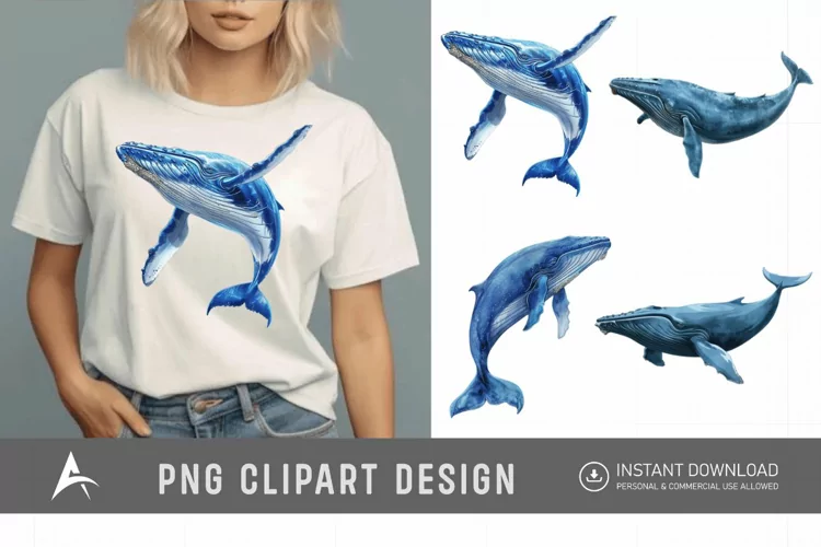 Watercolor Blue Whale Clipart
