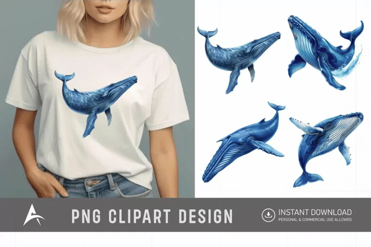Watercolor Blue Whale Clipart