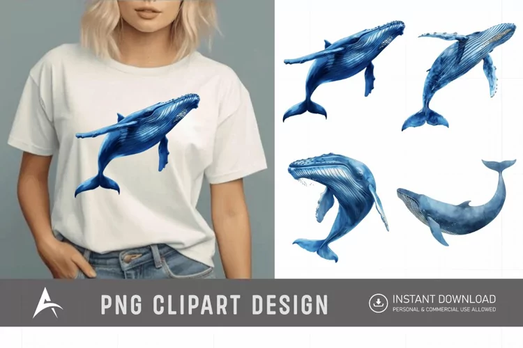 Watercolor Blue Whale Clipart