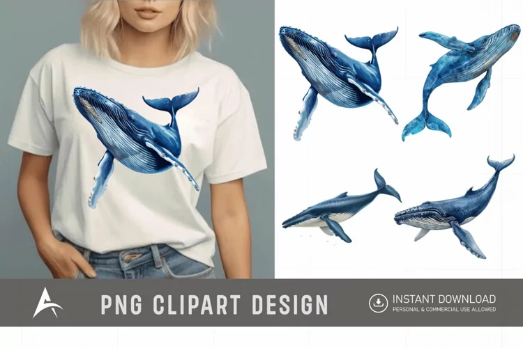 Watercolor Blue Whale Clipart