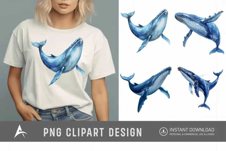 Watercolor Blue Whale Clipart