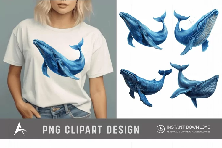 Watercolor Blue Whale Clipart