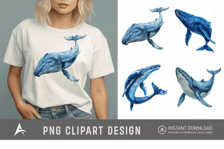 Watercolor Blue Whale Clipart