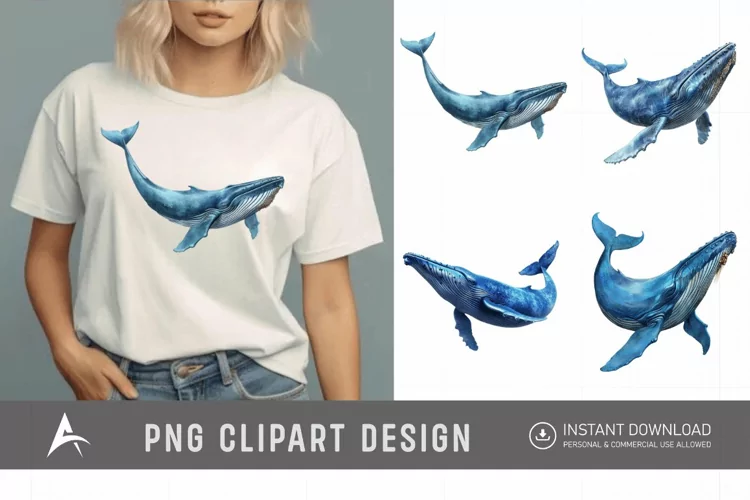 Watercolor Blue Whale Clipart