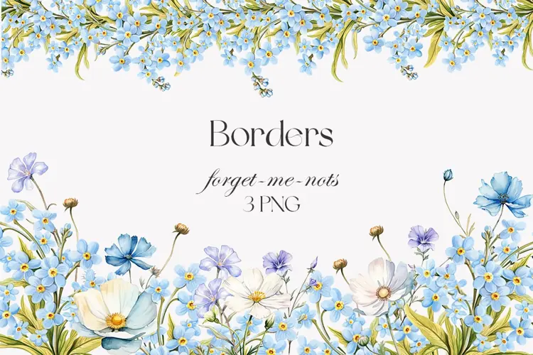 Wildflowers border clipart. Blue flowers borders.