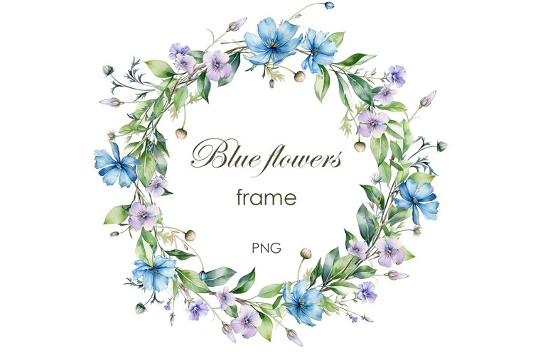 Watercolor Blue Wildflowers Frame PNG