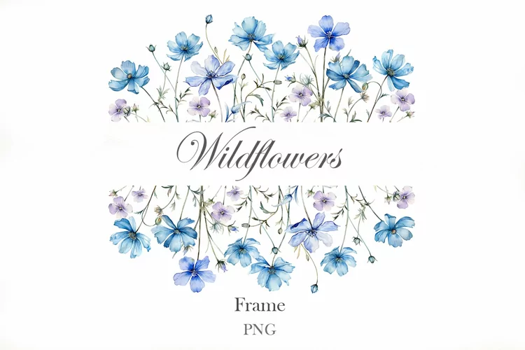 Watercolor Blue Wildflowers Frame