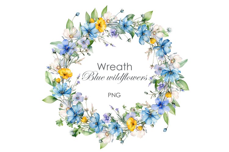 Watercolor Blue Wildflowers Frame PNG