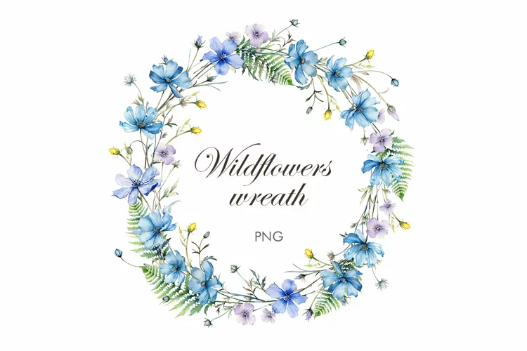 Watercolor Blue Wildflowers Frame PNG