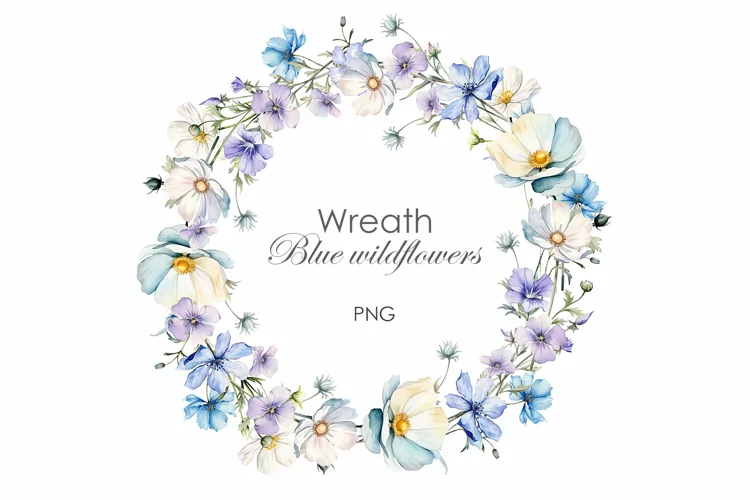 Watercolor Blue Wildflowers Frame PNG