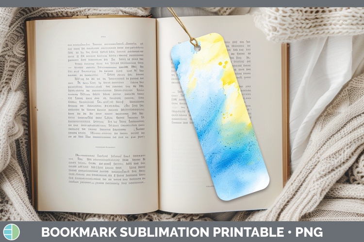 Watercolor Blue Yellow Bookmark Sublimation Printable Design