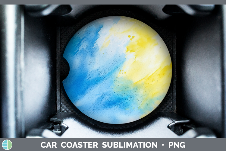 Watercolor Blue Yellow Car Coaster Sublimation Designs