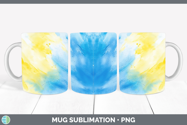 Watercolor Blue Yellow Mug Wrap Sublimation Coffee Cup Desig