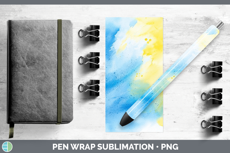 Watercolor Blue Yellow Pen Wrap Sublimation Pen Designs