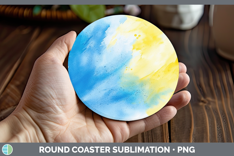 Watercolor Blue Yellow Round Coaster Sublimation Coaster Des