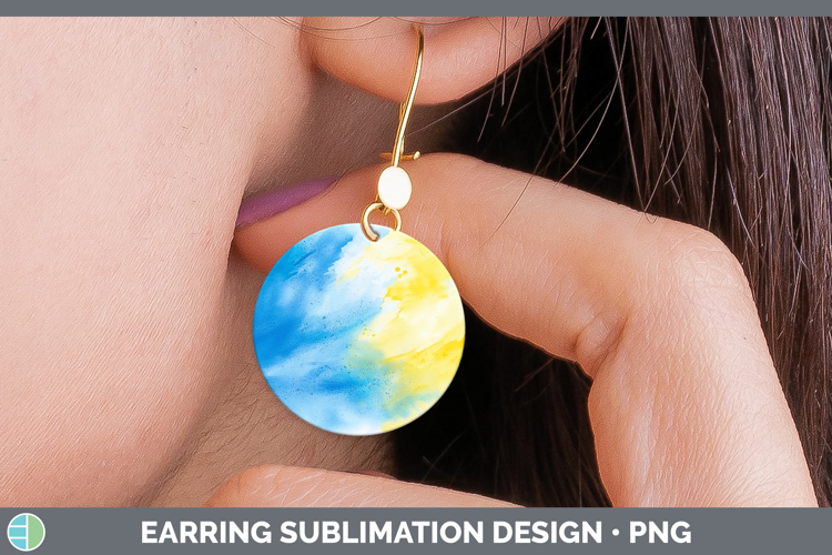 Watercolor Blue Yellow Round Earrings Sublimation Earrings D