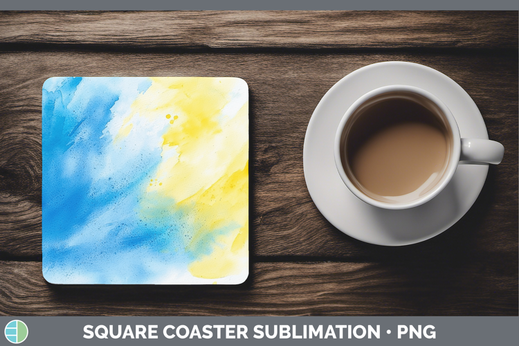 Watercolor Blue Yellow Square Coaster Sublimation Coaster De