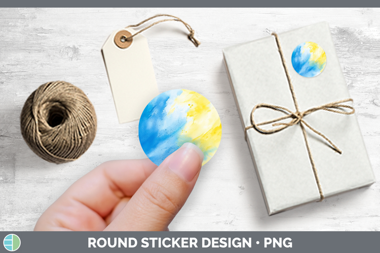 Watercolor Blue Yellow Stickers | Round Labels Designs