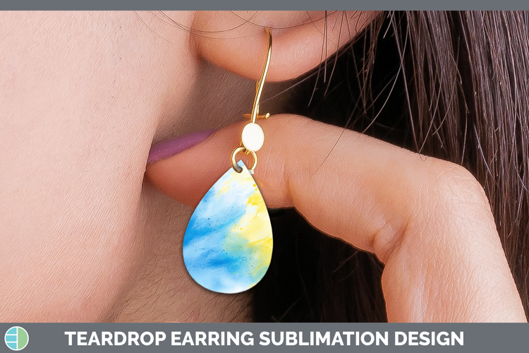 Watercolor Blue Yellow Teardrop Earrings Sublimation Earring