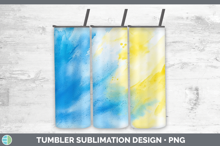 Watercolor Blue Yellow Tumbler Sublimation 20 oz Skinny Tumb