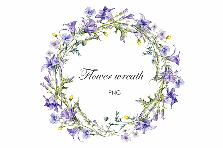 Watercolor Bluebell flowers Frame PNG